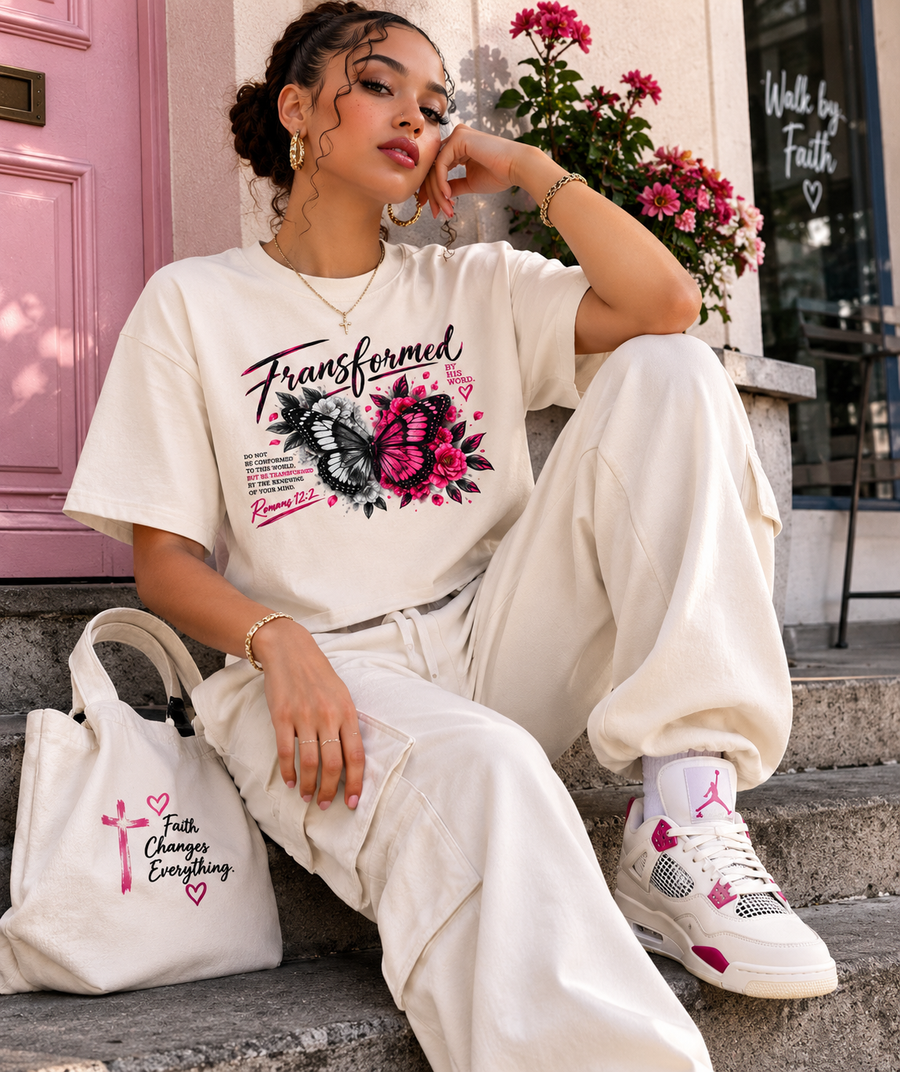 Transformed Butterfly Floral Christian Boxy T-Shirt